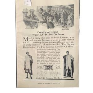 Vintage 1916 BVD Coming or Going For Coolness Ad Advertisement
